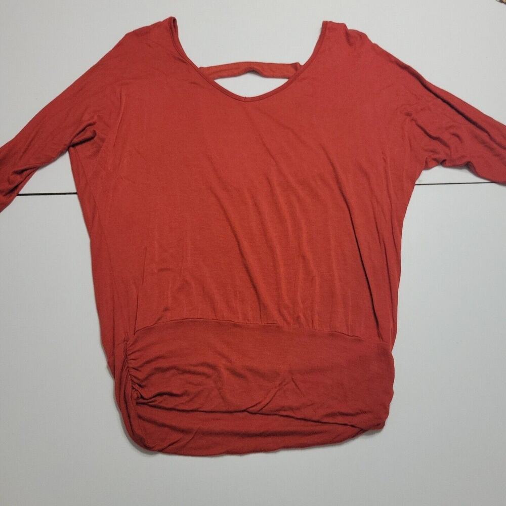 Body Central Blouse Women Medium Shirt Rust Short Sleeves Deep V Accent Back Top